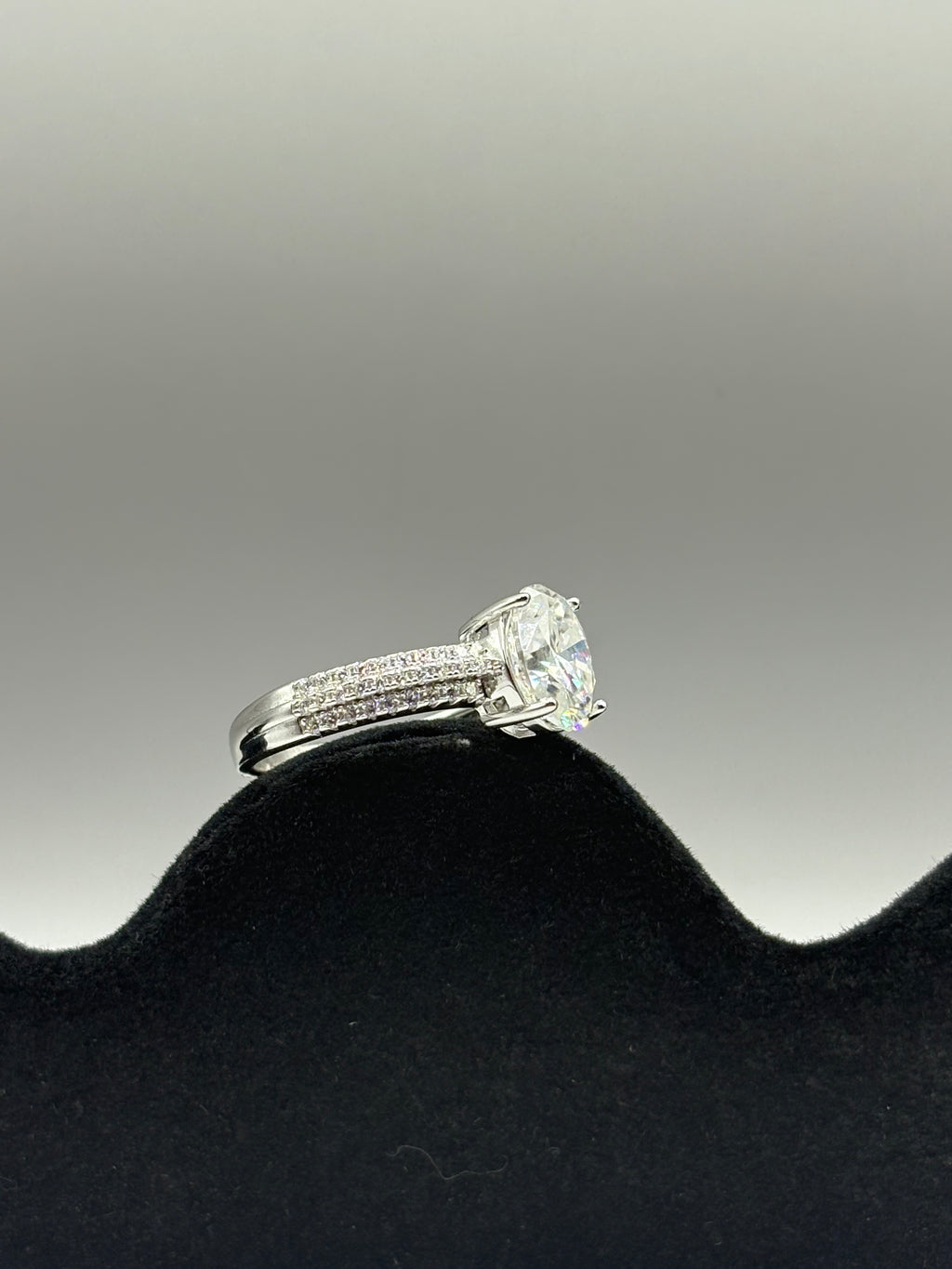 Oval Moissanite Triple-Row Micro-Pavé Ring in Sterling Silver