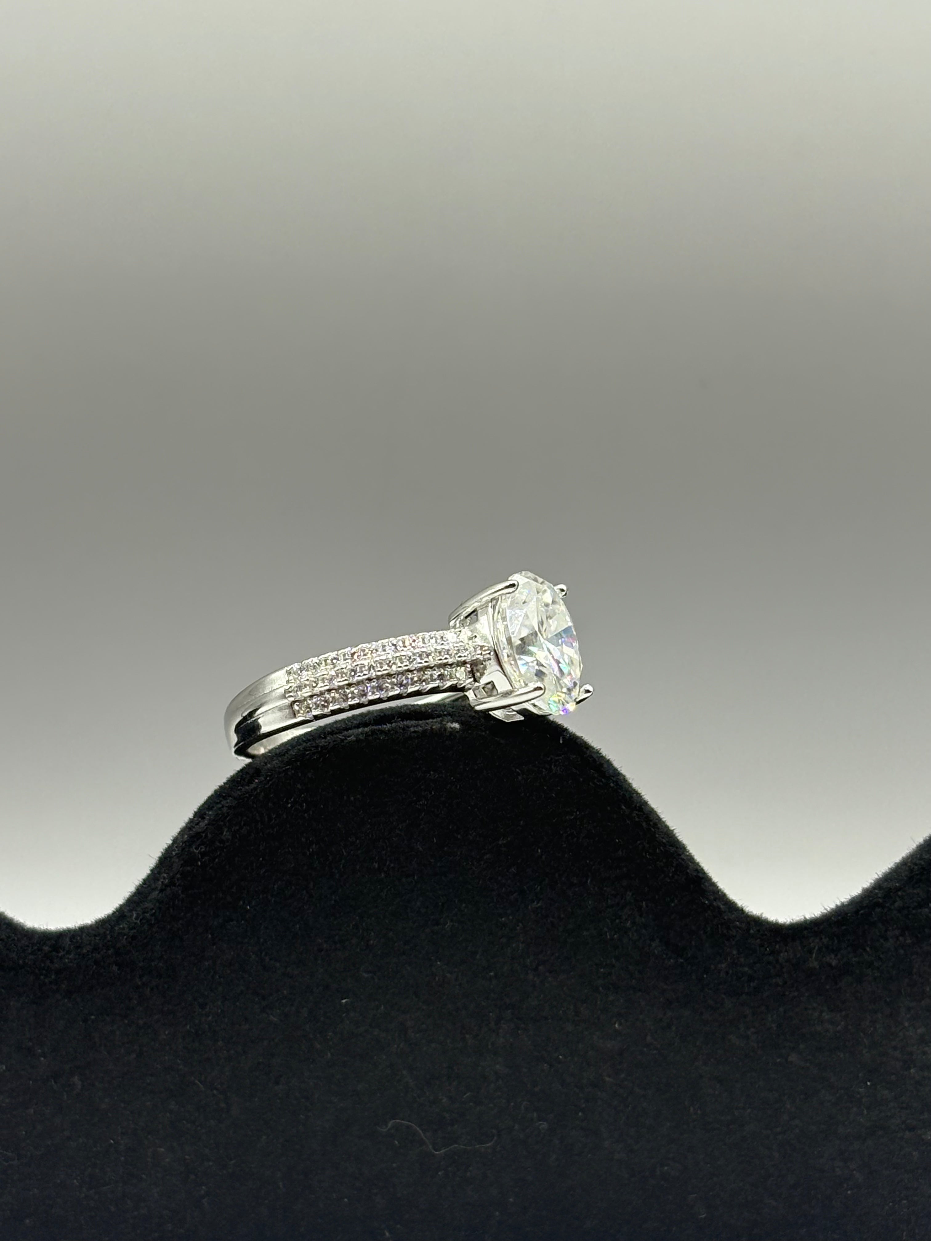 Oval Moissanite Triple-Row Micro-Pavé Ring in Sterling Silver
