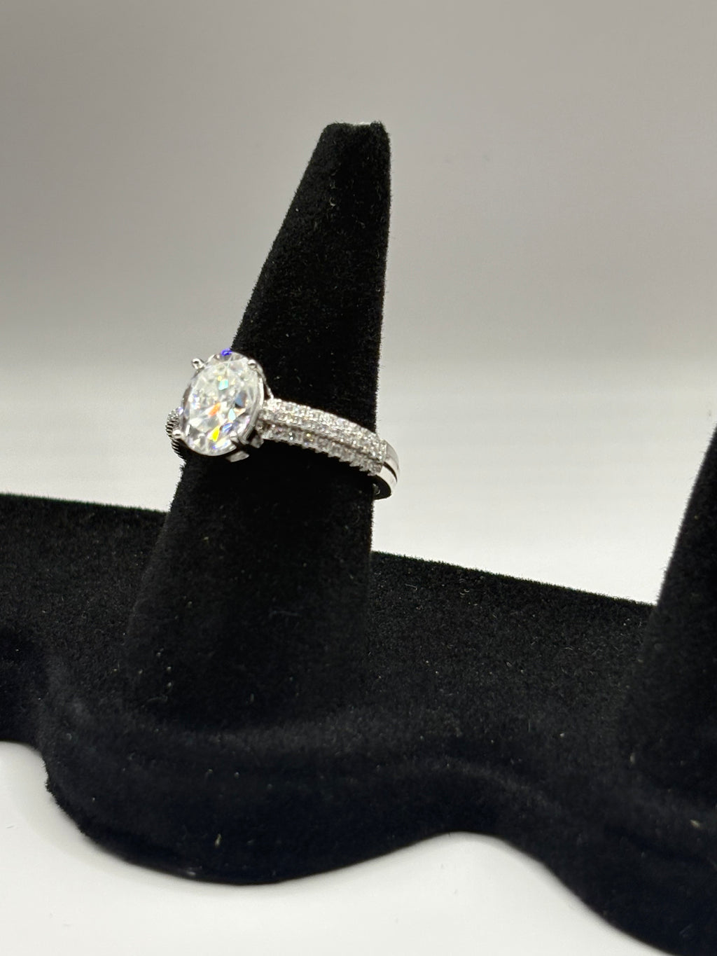 Oval Moissanite Triple-Row Micro-Pavé Ring in Sterling Silver