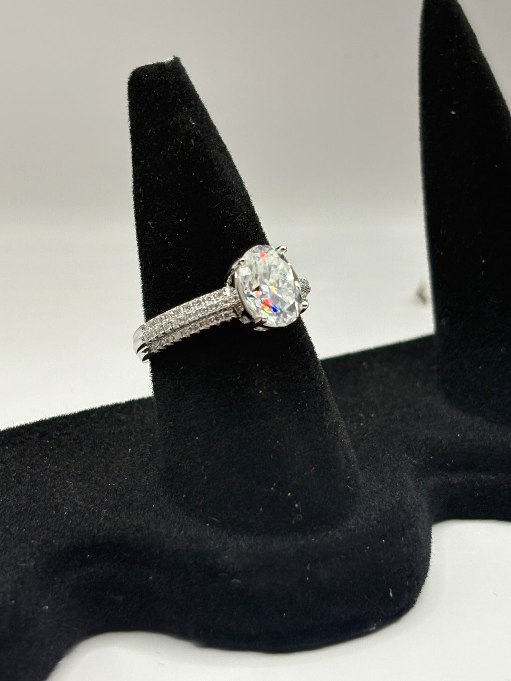 Oval Moissanite Triple-Row Micro-Pavé Ring in Sterling Silver