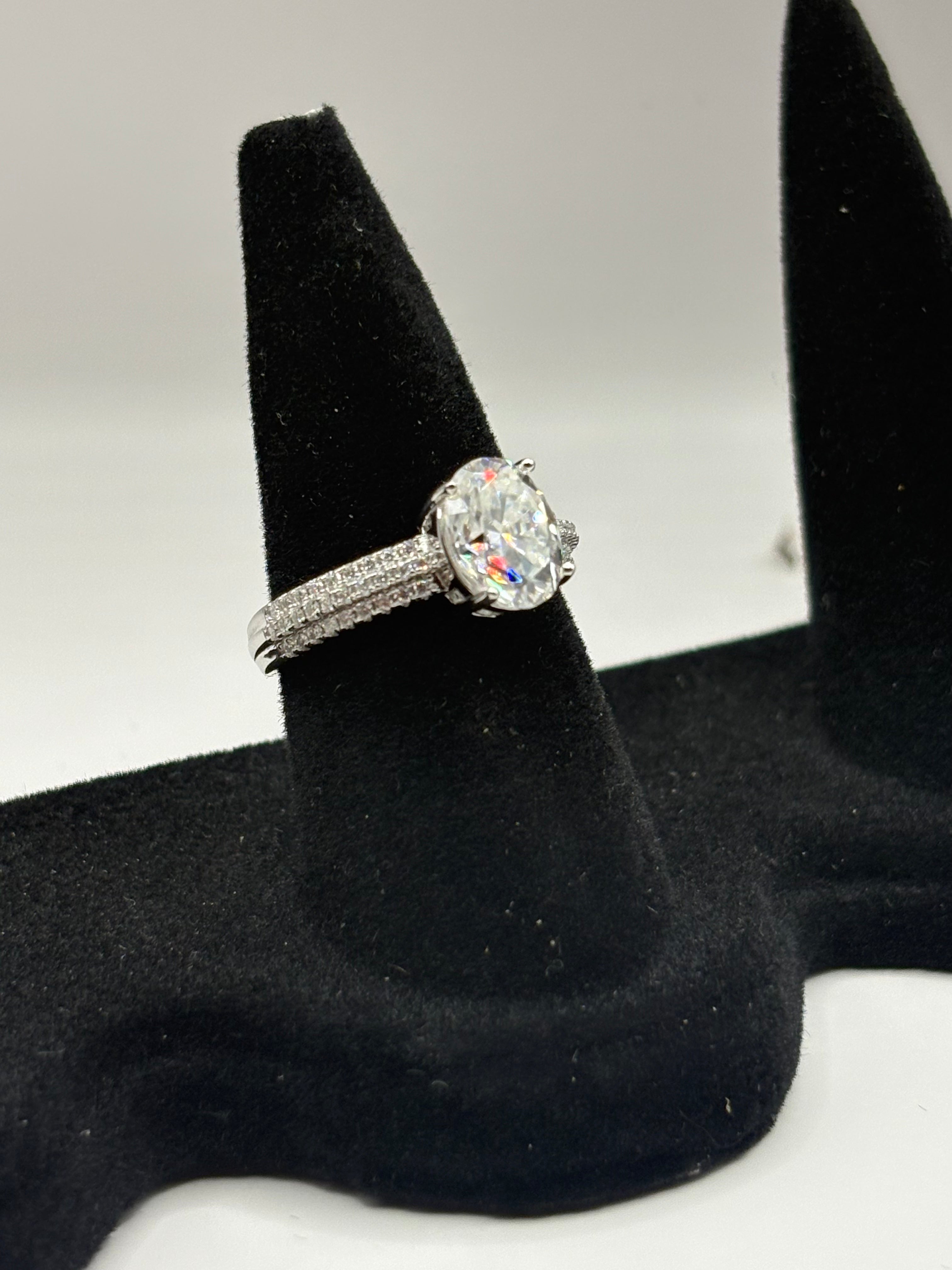 Oval Moissanite Triple-Row Micro-Pavé Ring in Sterling Silver