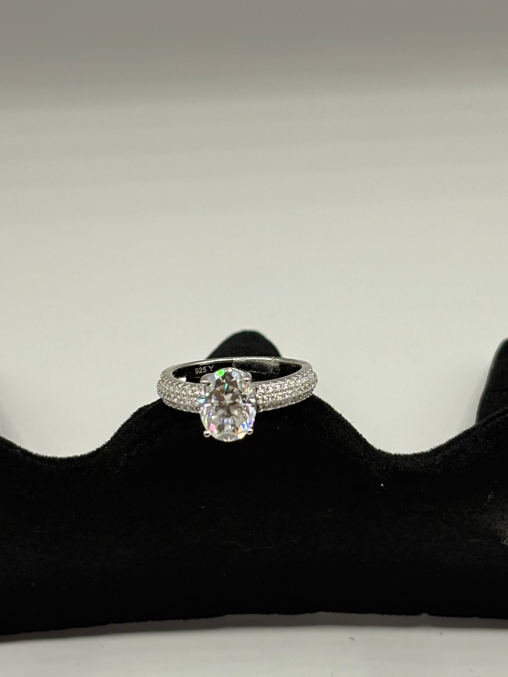 Oval Moissanite Triple-Row Micro-Pavé Ring in Sterling Silver