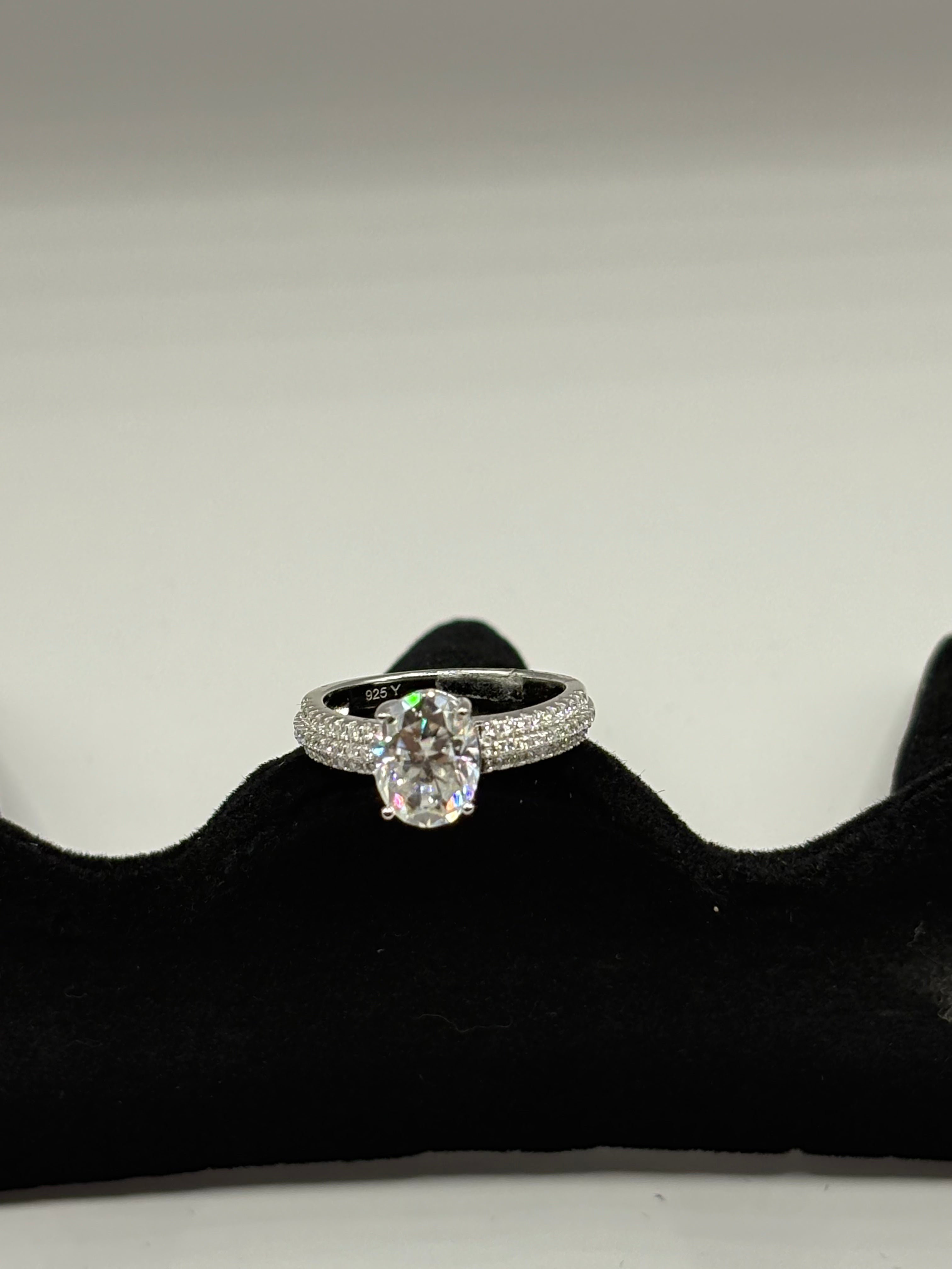 Oval Moissanite Triple-Row Micro-Pavé Ring in Sterling Silver