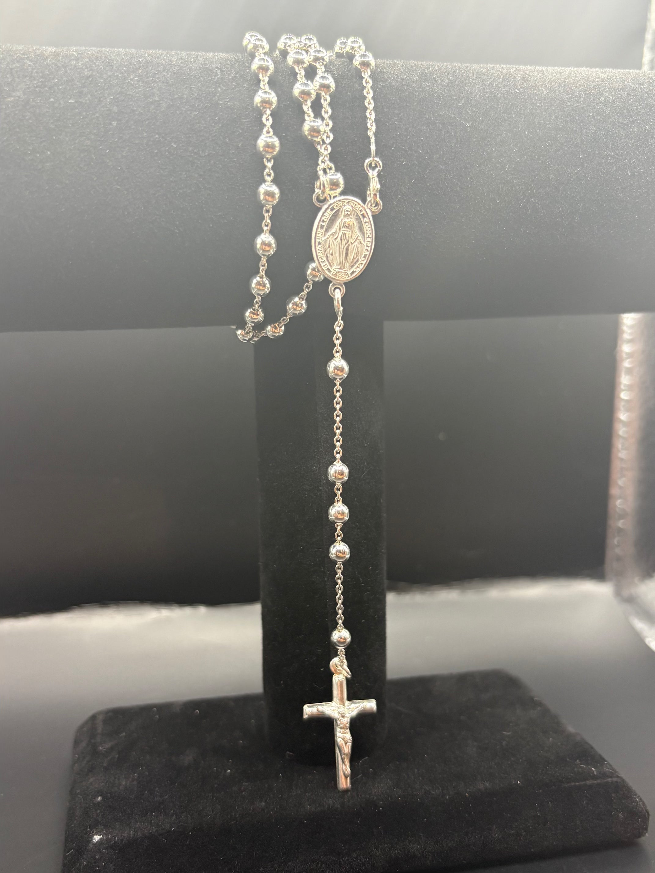 Classic Sterling Silver Miraculous Medal Rosary Necklace