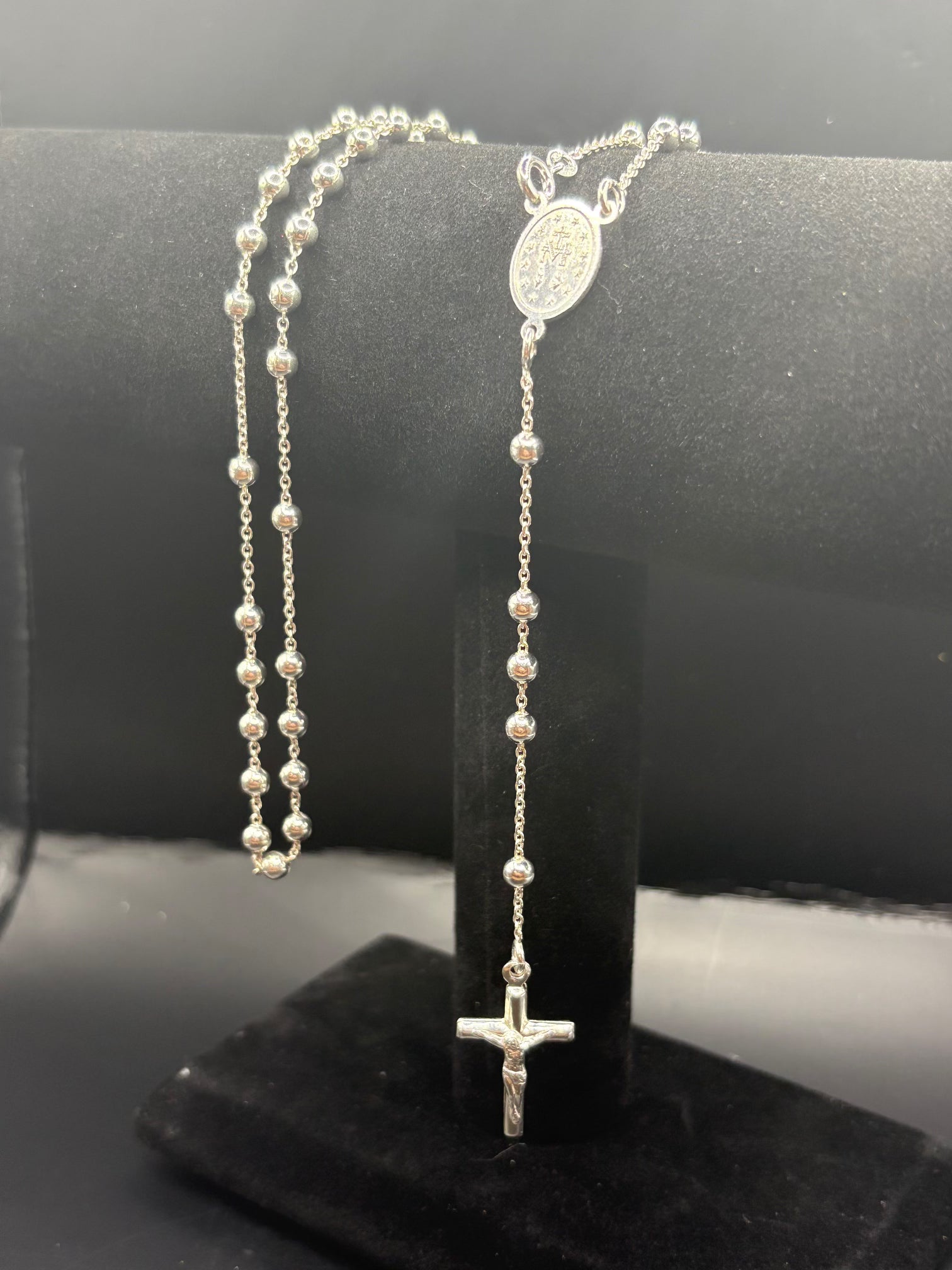 Classic Sterling Silver Miraculous Medal Rosary Necklace