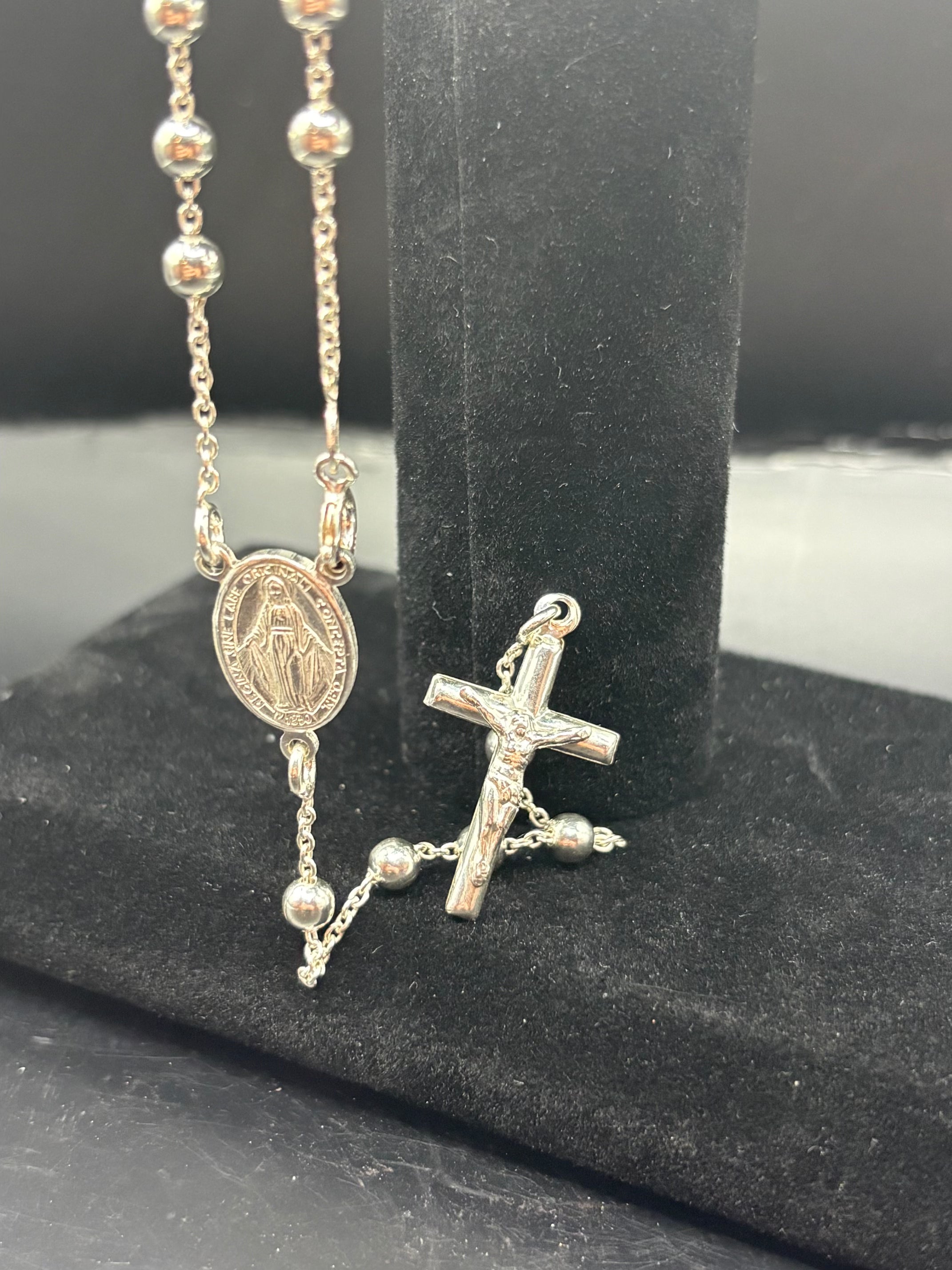 Classic Sterling Silver Miraculous Medal Rosary Necklace