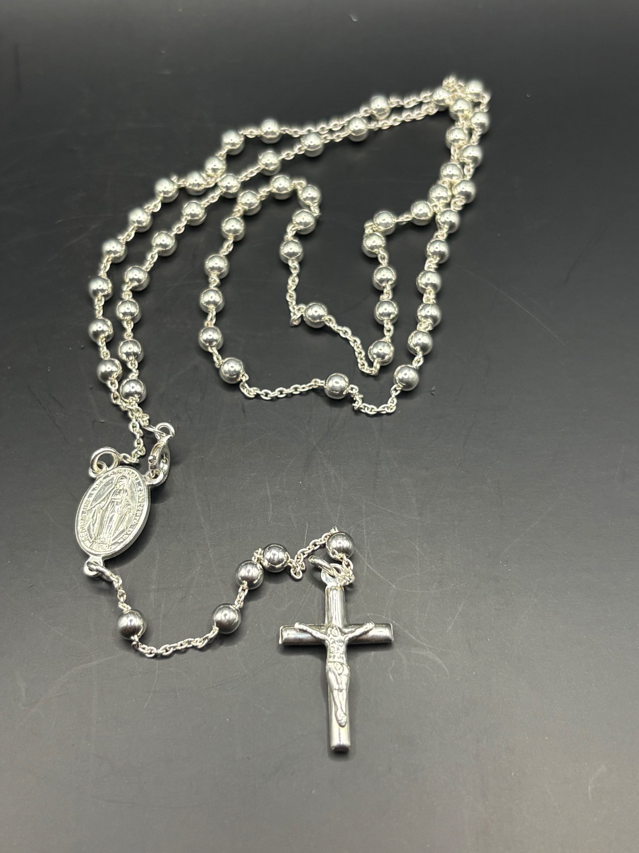 Classic Sterling Silver Miraculous Medal Rosary Necklace