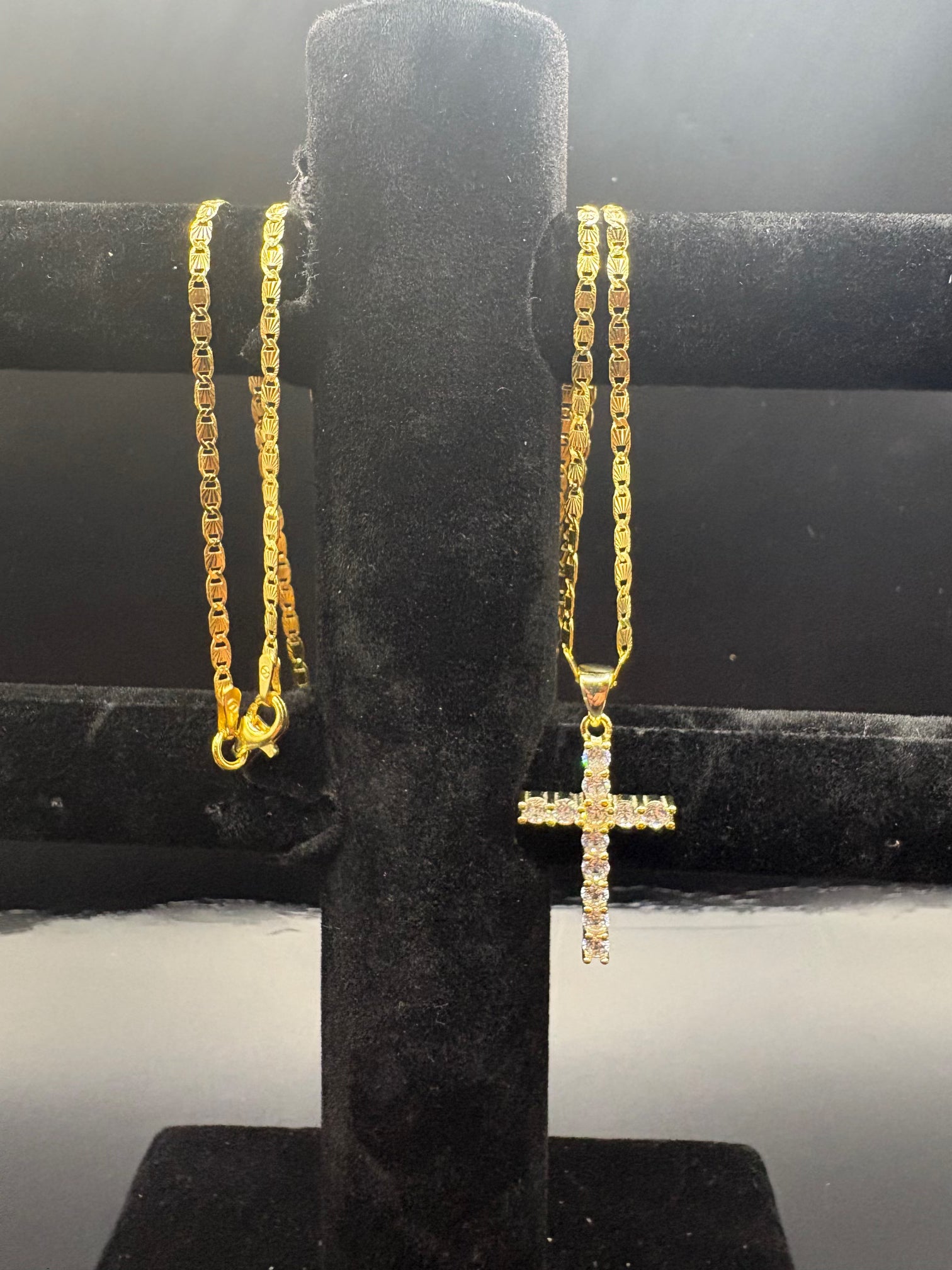 Radiant Faith: Gold-Plated Sterling Silver Iced Cross Pendant Necklace