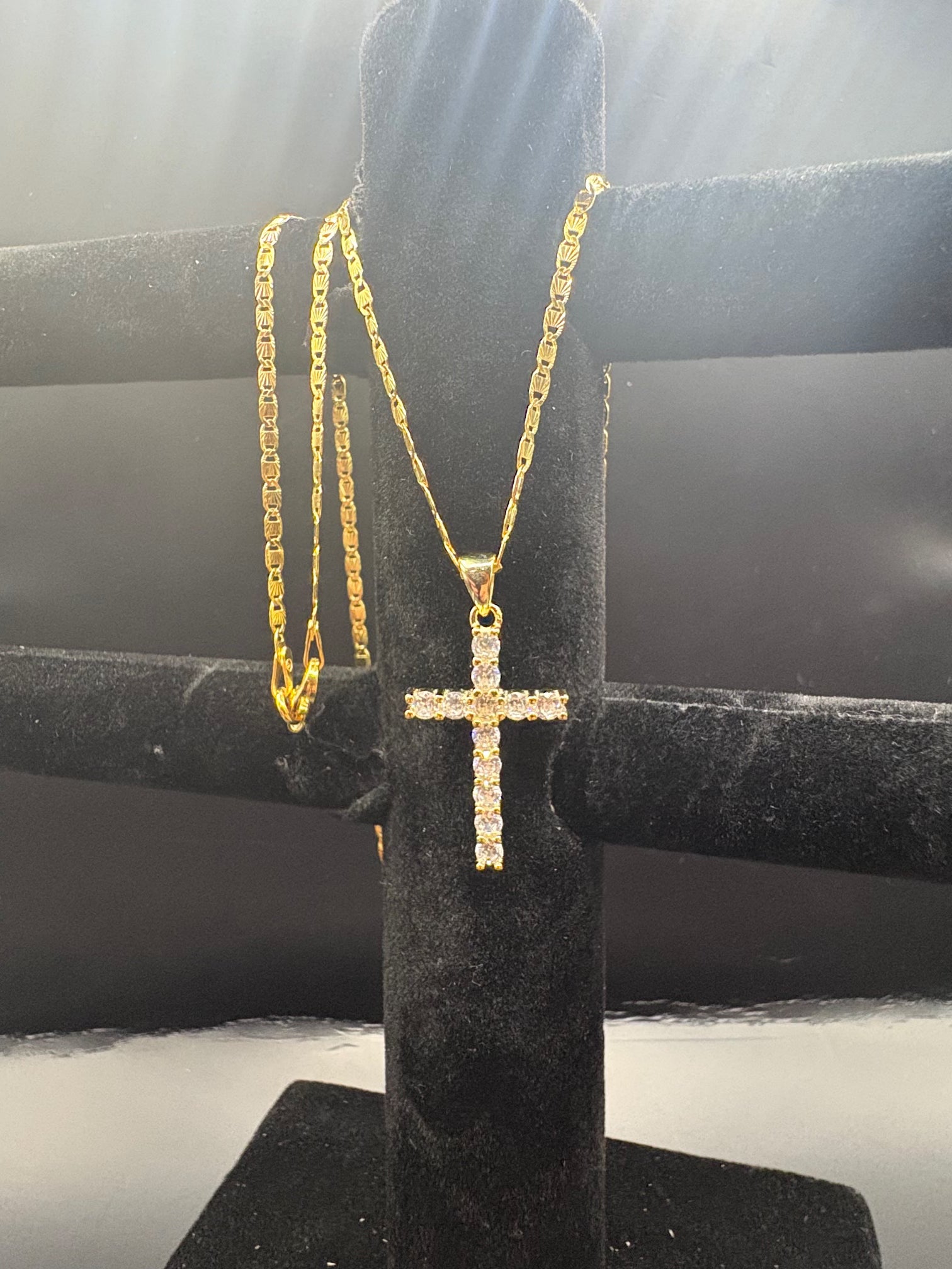 Radiant Faith: Gold-Plated Sterling Silver Iced Cross Pendant Necklace