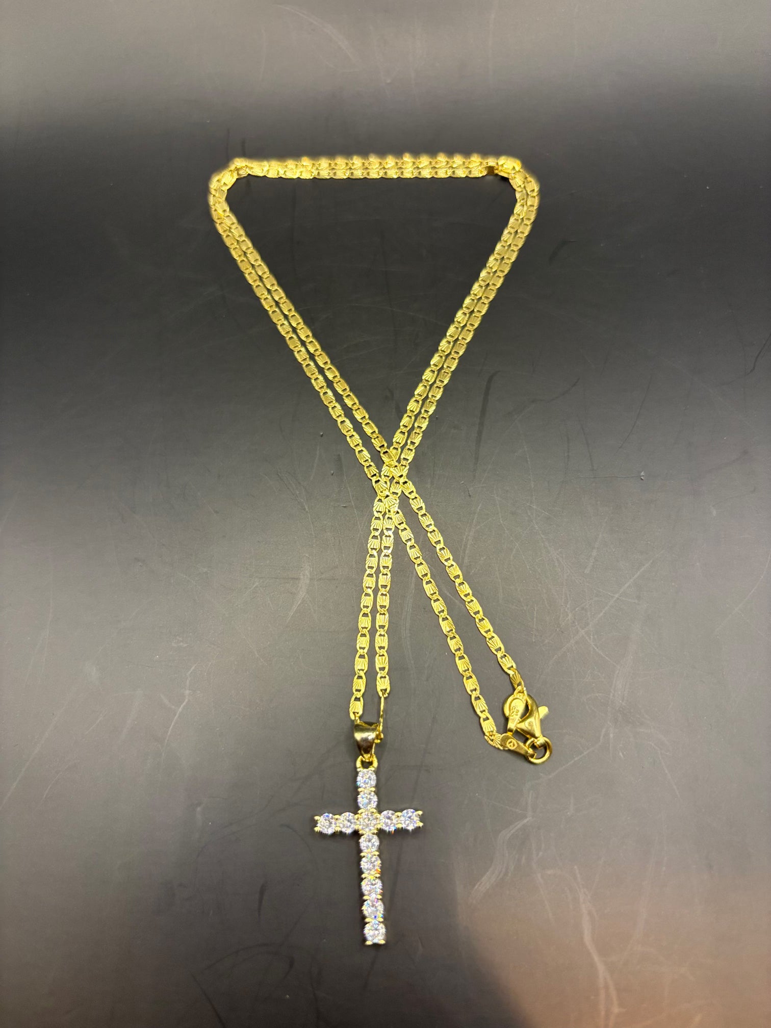 Radiant Faith: Gold-Plated Sterling Silver Iced Cross Pendant Necklace