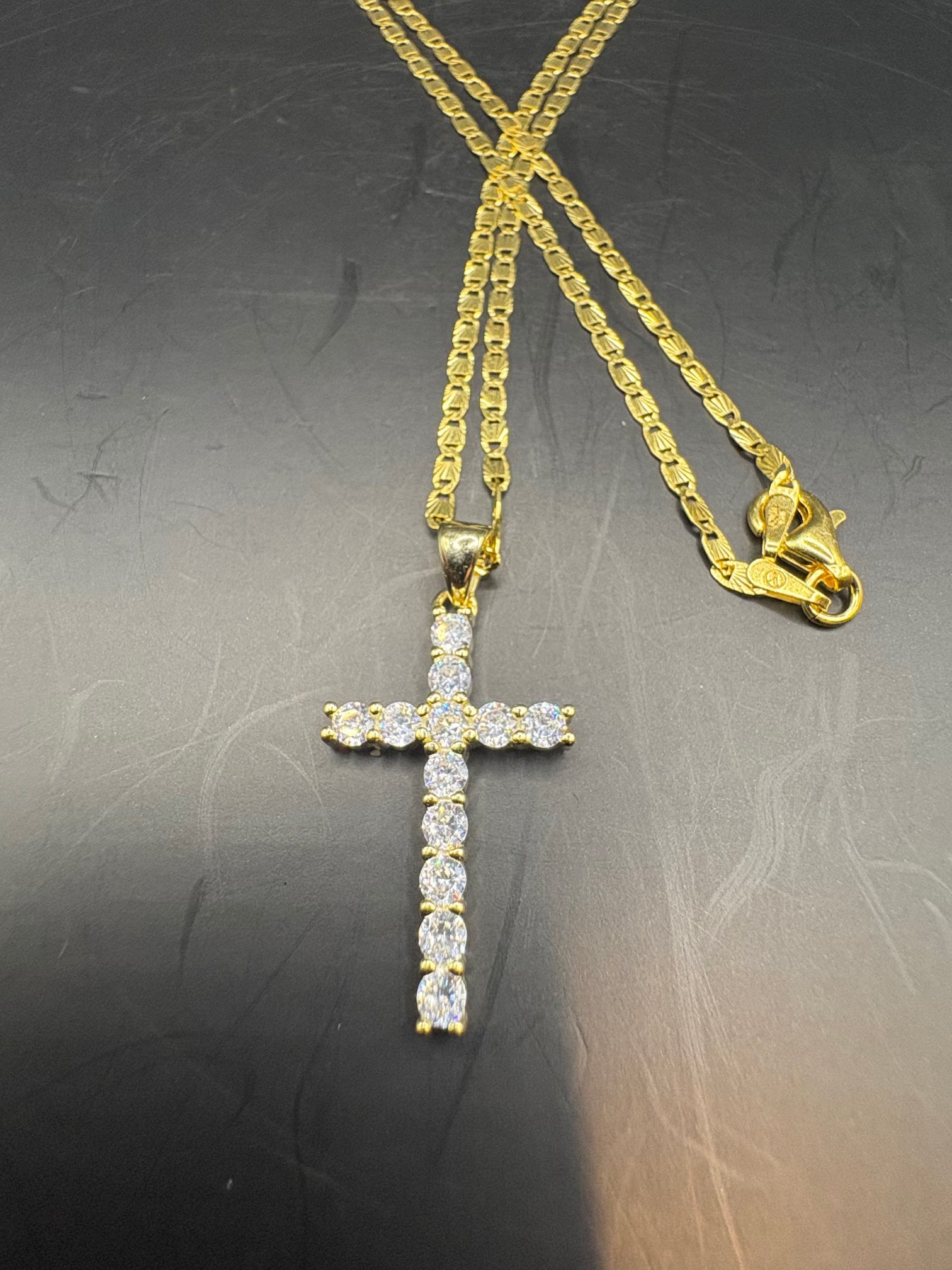 Radiant Faith: Gold-Plated Sterling Silver Iced Cross Pendant Necklace
